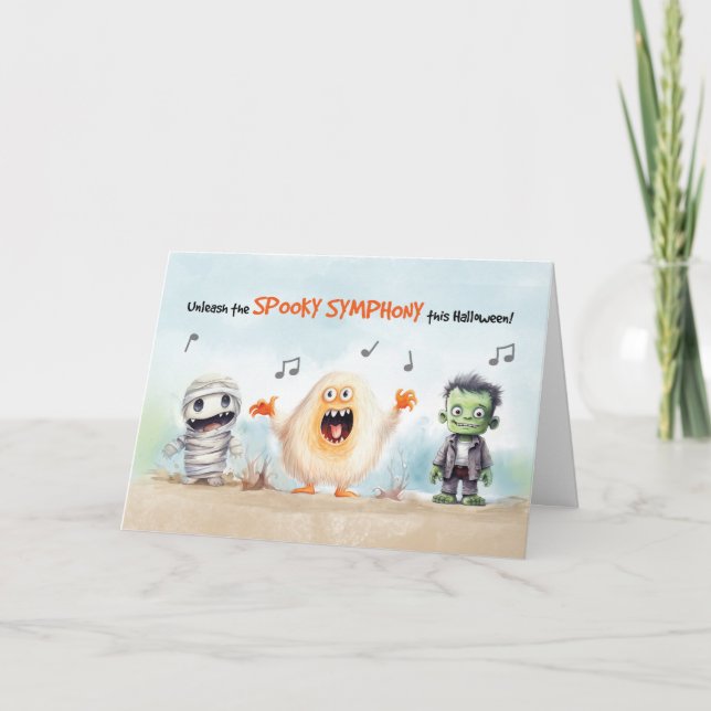 Tarjeta Monstruos musicales de Halloween (Anverso)
