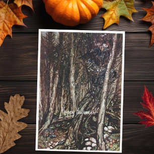 Tarjeta Monstruos Vintage En Un Halloween De Árbol