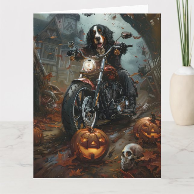 Tarjeta Montaña de Bernese Motocicleta Halloween Scary (Anverso)