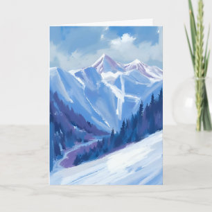 Tarjeta Montaña de esquí   Cordillera de acuarela azul