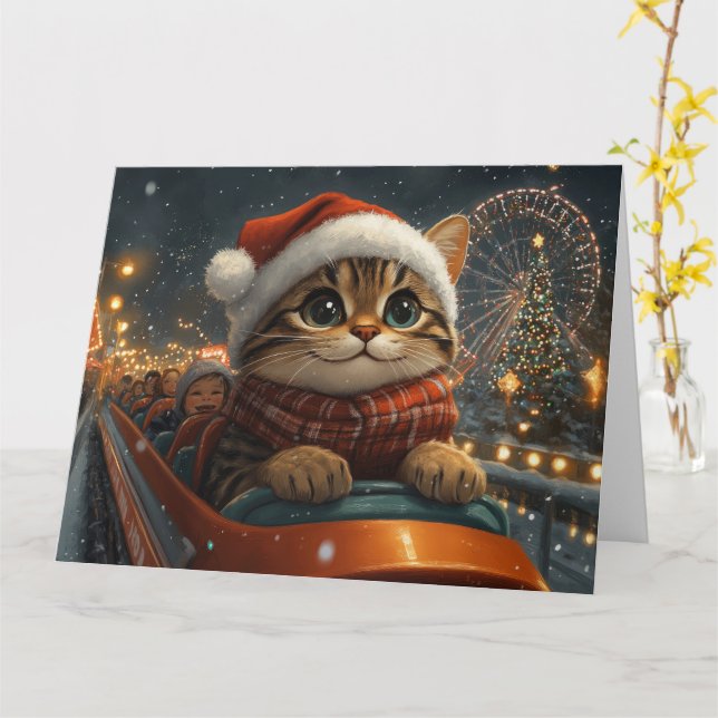Tarjeta Montaña Rusa de Gato Bengalí Navidad (flor amarilla)