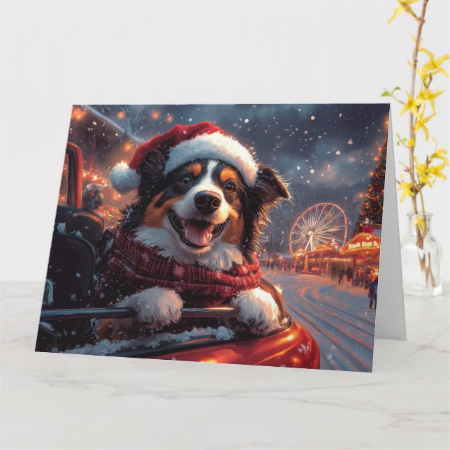 Tarjeta Montaña Rusa de Perro Kelpie Australiano de Navida (flor amarilla)