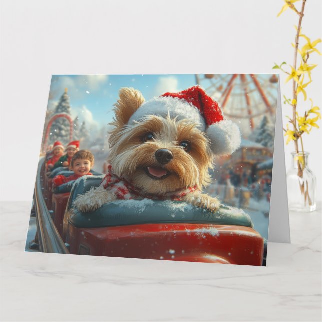 Tarjeta Montaña Rusa De Perro Terrier Biewer Navidad  (flor amarilla)