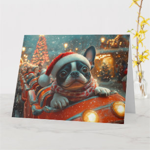 Tarjeta Montaña Rusa Perro Boston Terrier Navidad
