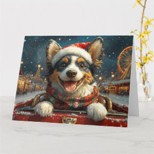 Tarjeta Montaña Rusa Perro Boyero Azul Navidad