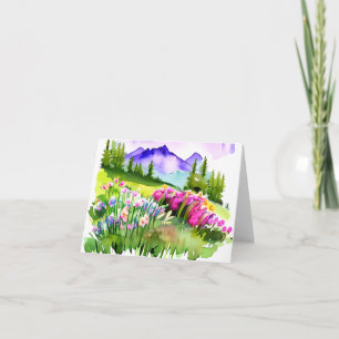 Tarjeta Montaña y flores silvestres en acuarela personaliz