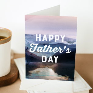 Tarjeta Montañas acuarelas y el Día del Padre Feliz Lago