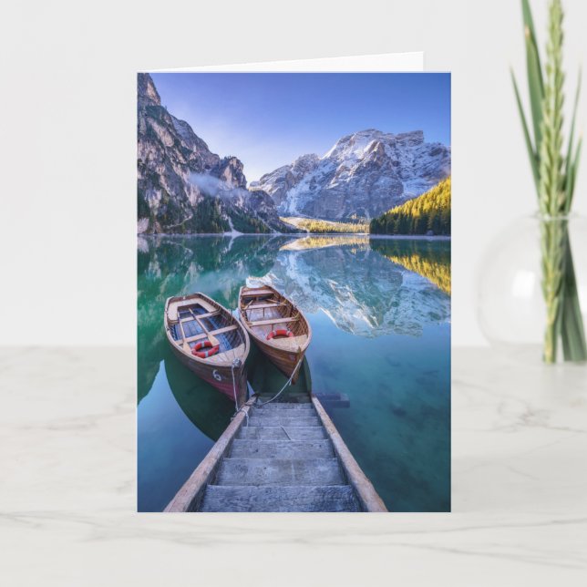 Tarjeta Montañas de la dolomía del lago el | Braies, (Anverso)