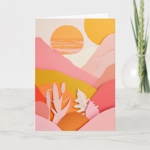 Tarjeta Montañas de papel recortado iluminadas por el sol