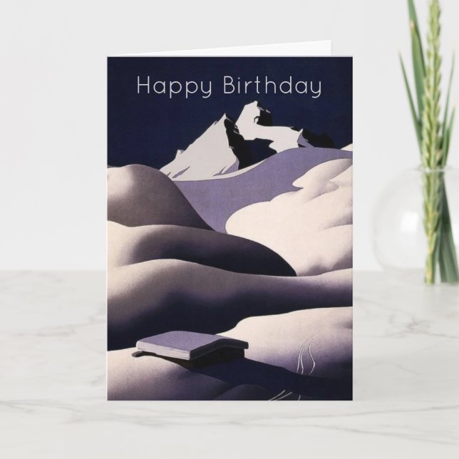 Tarjeta Montañas y colinas de nieve en cumpleaños de invie (Anverso)
