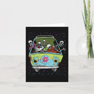 Tarjeta Montar Hippie Van Halloween Disfraz Huesos Retro