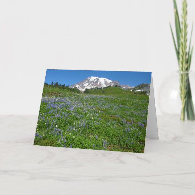 Tarjeta Monte Rainier con lupinos púrpura (Anverso)