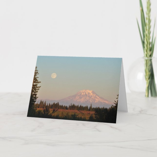 Tarjeta Monte Rainier y la luna llena - Arte factible (Anverso)