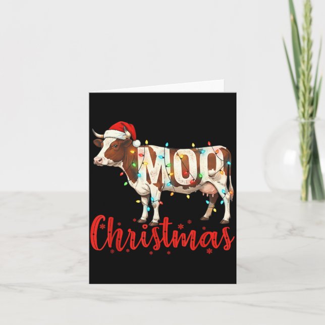 Tarjeta Moo Christmas Funny Cow Lovers Cattle Famer Farmin (Anverso)