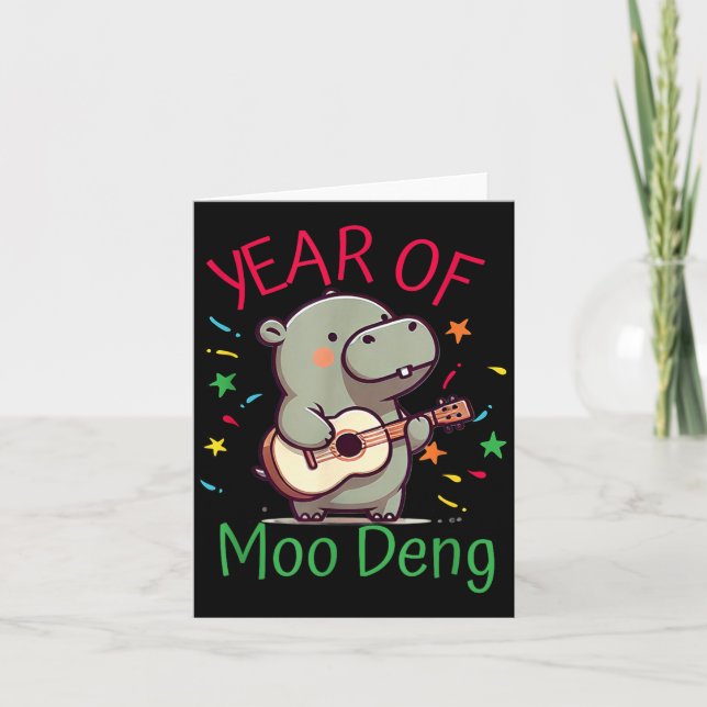 Tarjeta Moo Deng Is A Pygmy Hip Happy New Year Funny  (Anverso)