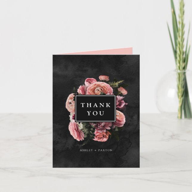 Tarjeta Moody Elegant Pink | Floral Bouquet | Gracias (Anverso)