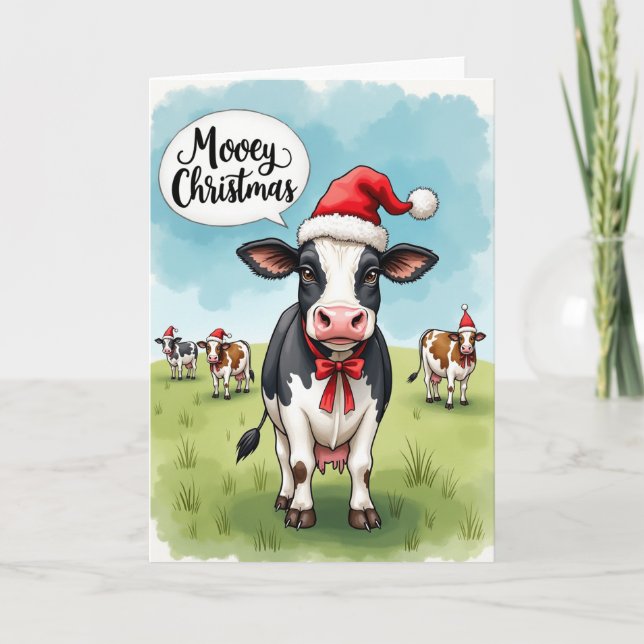 Tarjeta Mooey Christmas Cow Pun Funny Holiday Greeting (Anverso)