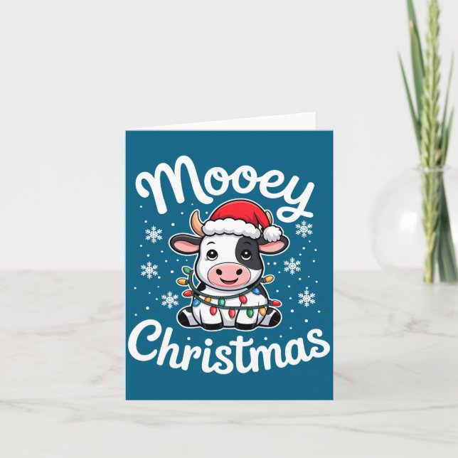 Tarjeta Mooey Christmas Cute Cow With Santa Hat And Holida (Anverso)