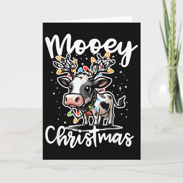Tarjeta Mooey Christmas Heifer Cow Reindeer Christmas Ligh (Anverso)