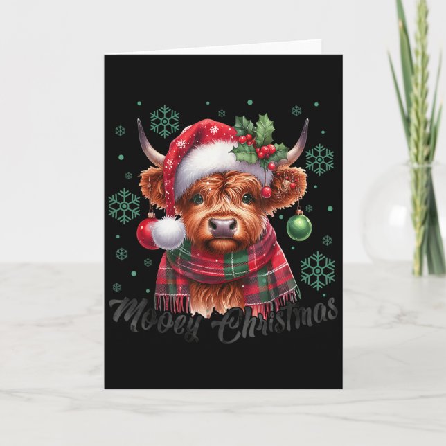 Tarjeta Mooey Christmas Highland Cow Christmas Lights Cow  (Anverso)