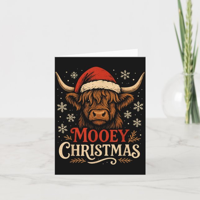 Tarjeta Mooey Christmas Highland Cow Funny Santa Hat Desig (Anverso)