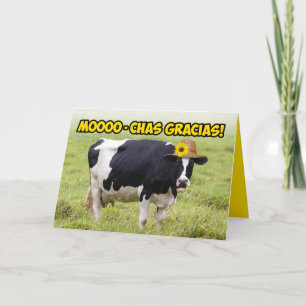 Tarjeta Mooing Cow– MoooChas Gracias In Udder Words Thanks
