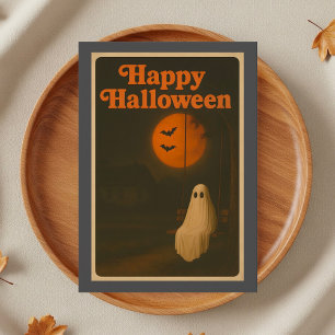 Tarjeta Moon fantasma Retro Halloween