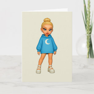 Tarjeta Moon Hoodie Fashion Doll Greeting Card