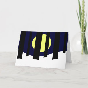 Tarjeta Moon Rising cerca del bosque en invierno: Blank