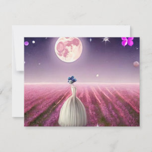 Tarjeta Moon y novia de campo rosado surrealista