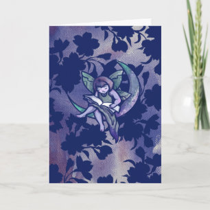 Tarjeta MoonChild leyendo arte de acuarela de hadas