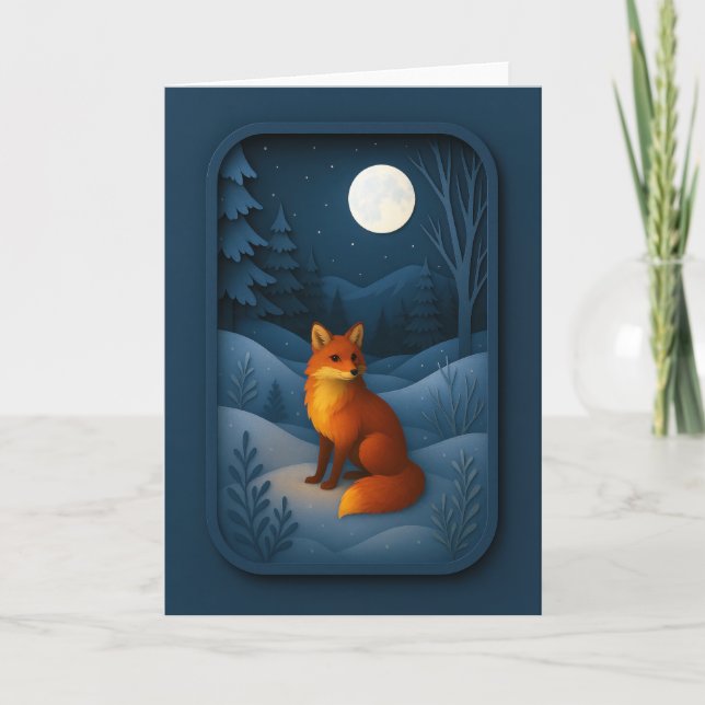 Tarjeta Moonlit Fox in Snowy Forest Card (Anverso)