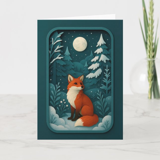 Tarjeta Moonlit Fox in Snowy Forest Card (Anverso)