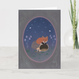 Tarjeta Moonlit Fox on Woodland Log 5x7 Greeting Card