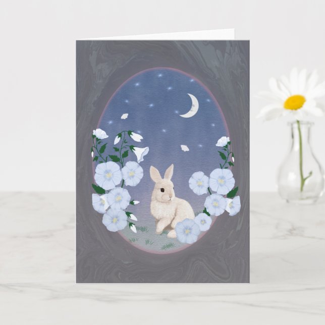 Tarjeta Moonlit Garden Bunny 5x7 Greeting Card  (Planta pequeña)