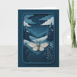 Tarjeta Moonlit Moth in Winter Forest Card