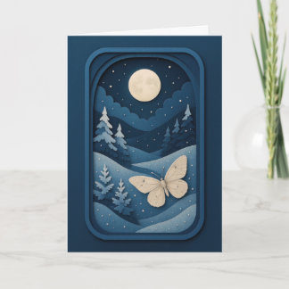 Tarjeta Moonlit Moth in Winter Forest Card