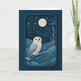 Tarjeta Moonlit Owl in Snowy Forest Card