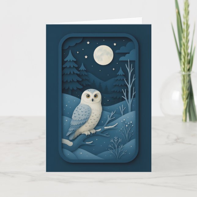 Tarjeta Moonlit Owl in Snowy Forest Card (Anverso)