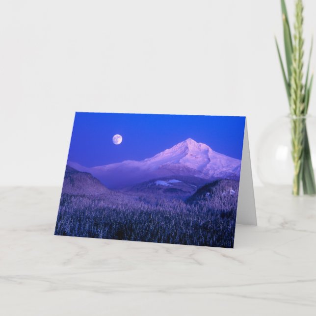 Tarjeta Moonrise Over Mt. Hood Oregon en invierno (Anverso)