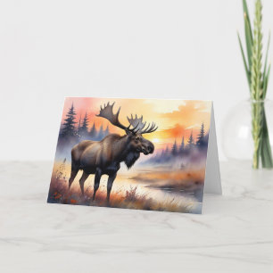 Tarjeta Moose acuático al amanecer