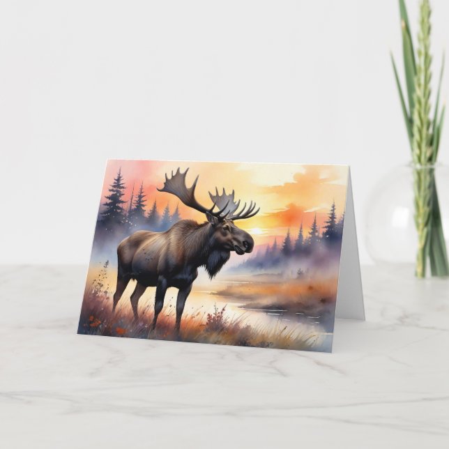 Tarjeta Moose acuático al amanecer (Anverso)