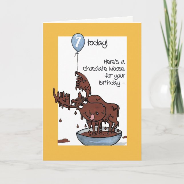 Tarjeta Moose de chocolate divertido con globo sétimo cump (Anverso)