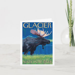 Tarjeta Moose de noche - Parque Nacional Glacier, MT