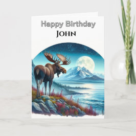 Tarjeta Moose en la noche Cumpleaños de la Naturaleza pers
