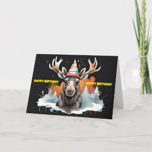 Tarjeta Moose llevando gorra de cumpleaños