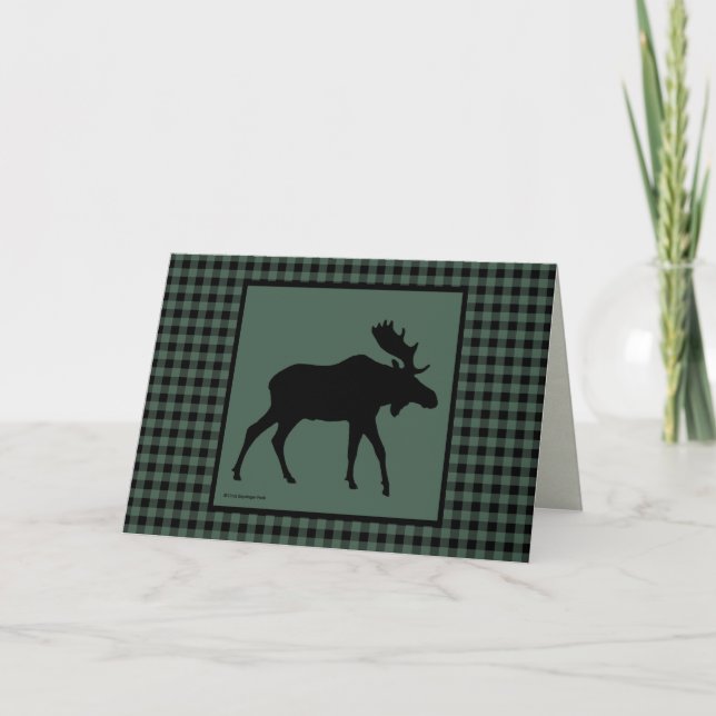 Tarjeta Moose Silhouette Green and Black Check (Anverso)
