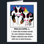 Tarjeta Moosicians Funny Birthday<br><div class="desc">Moo. si. cianos vacas, graciosas, tarjetas de cumpleaños para cualquiera: mejor amigo, novio, hermano, papá, hija, amiga, novia, por ella, por él, por el marido, por los hombres, por la madre, por el sobrino, por la sobrina, por la hermana, por la abuela, por la madre, por el hijo o por...</div>