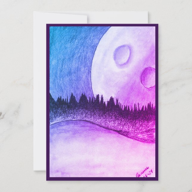 Tarjeta morada de la luna y del planeta (Anverso)