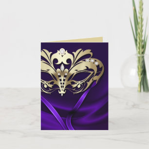 Tarjeta morada de mascarada dorada
